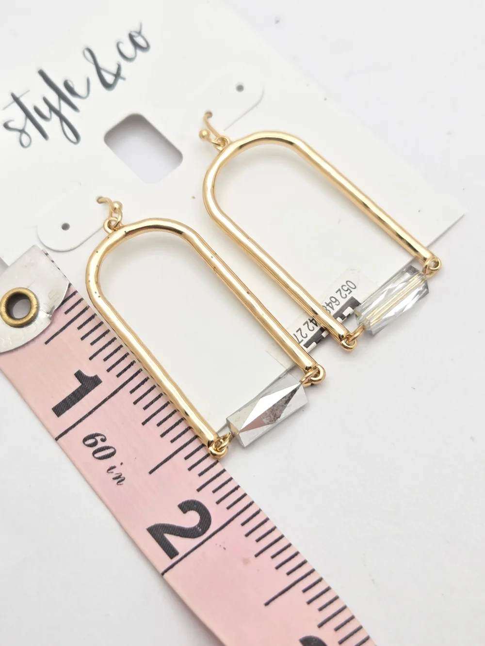 Style & Co Gold Tone Geometric Arch Drop Earrings Clear Faceted Bead NWT